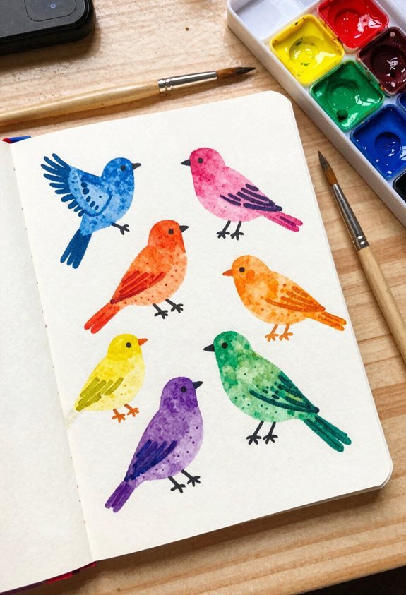 vibrant watercolor bird silhouettes
