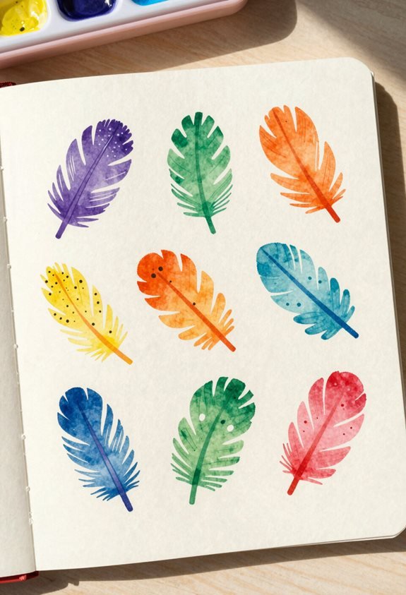 vibrant watercolor feather designs