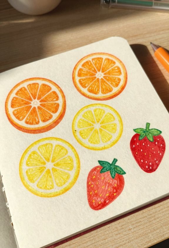 vibrant watercolor fruit art