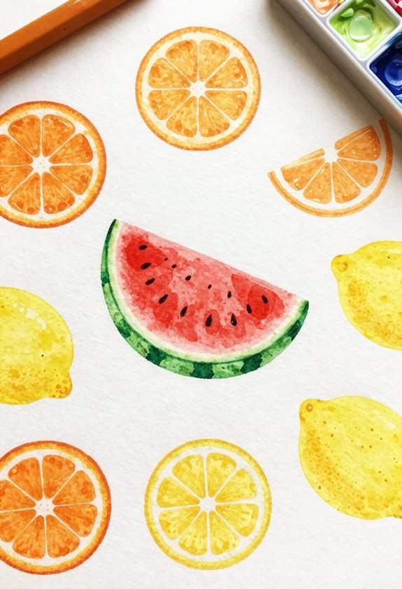 vibrant watercolor fruit designs