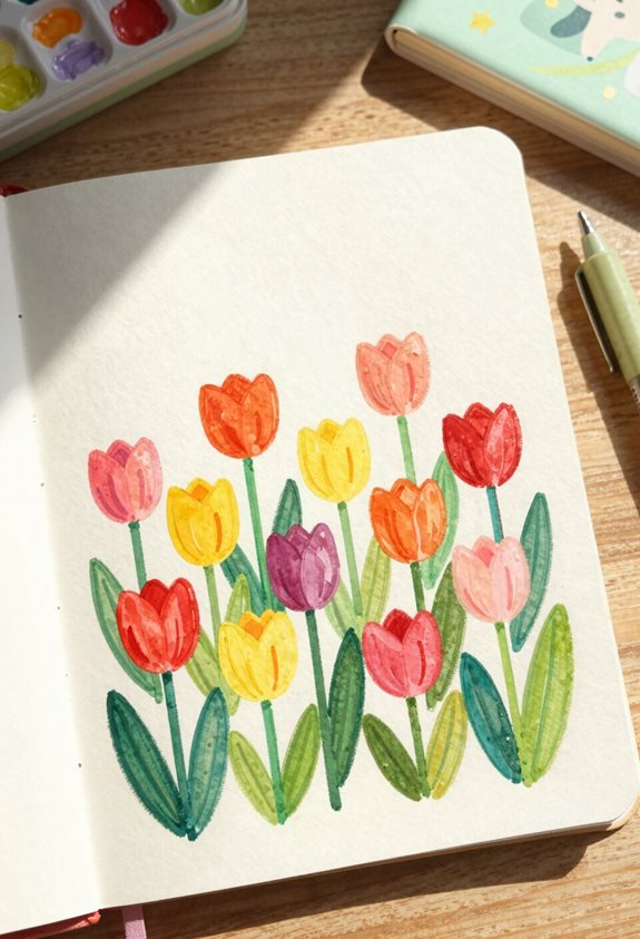vibrant watercolor tulip garden