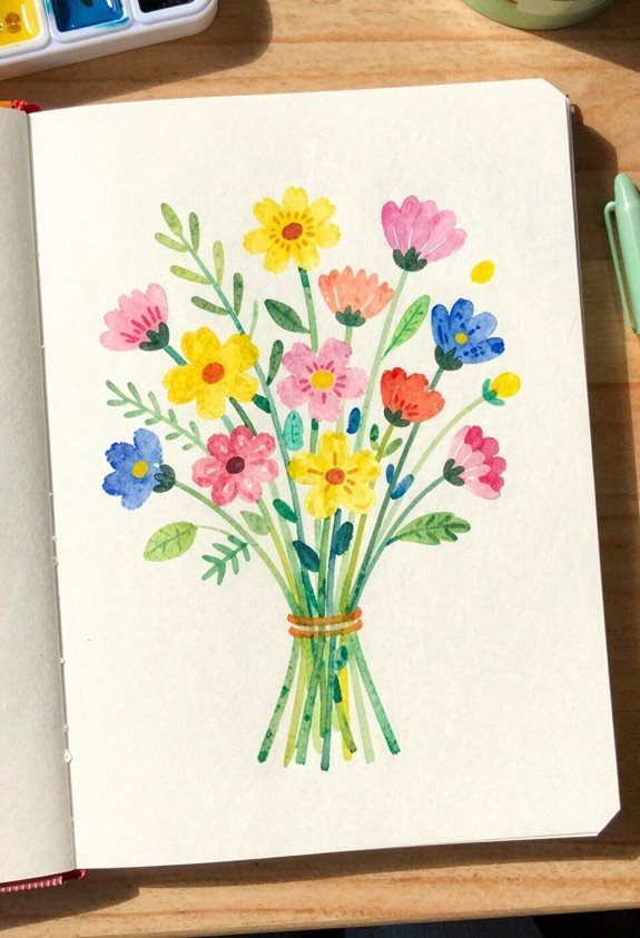 vibrant watercolor wildflower bouquet