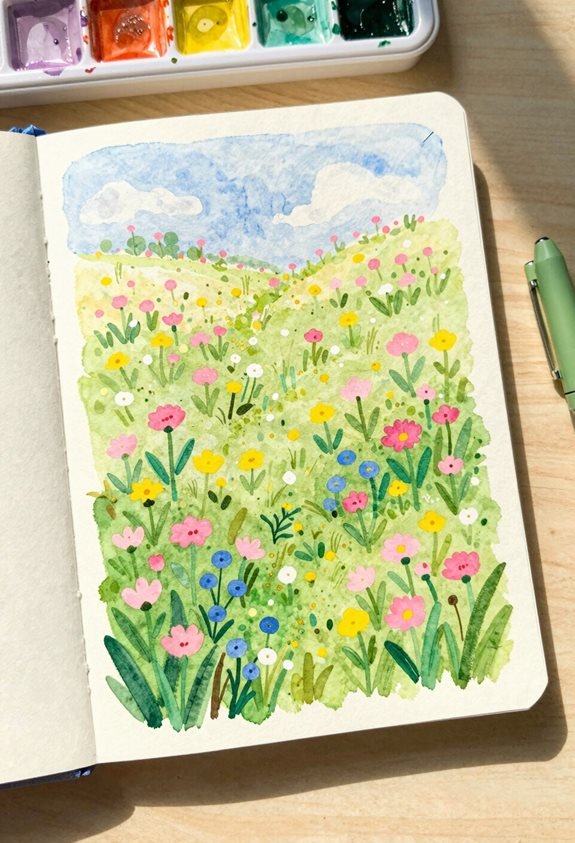 vibrant wildflower watercolor scene