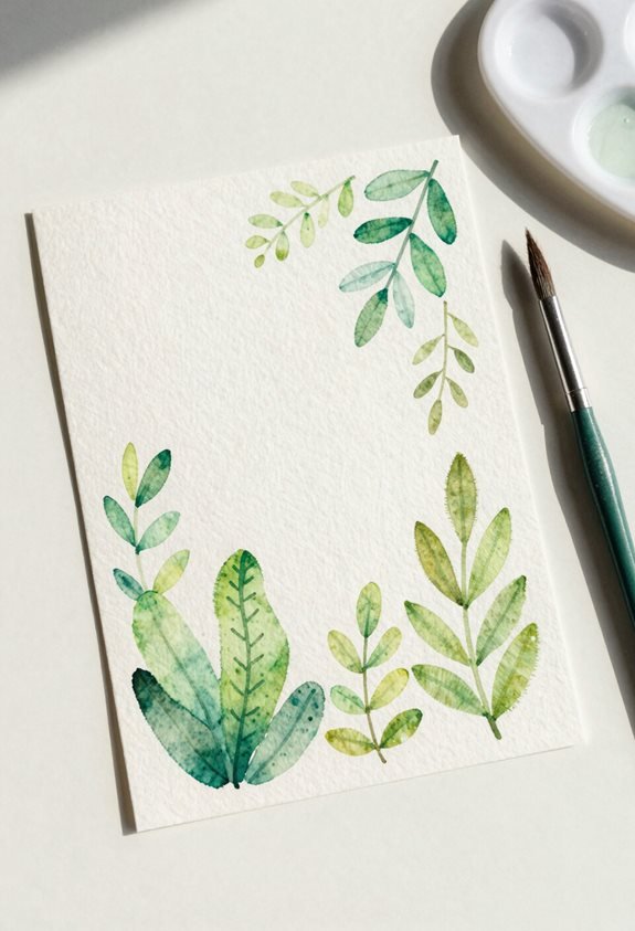 watercolor botanical leaf postcards