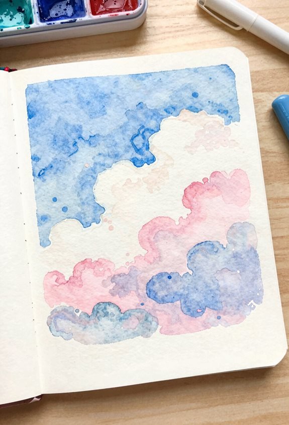 watercolor cloudy sky painting