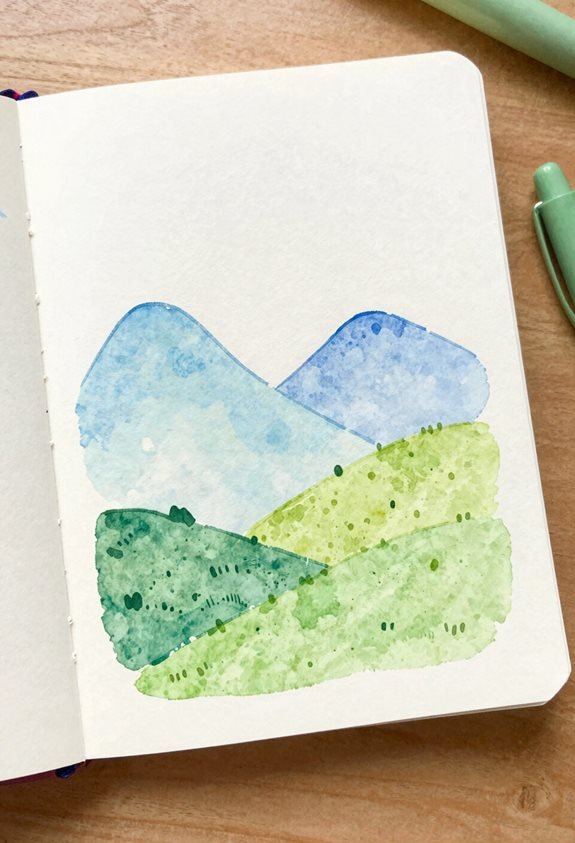 watercolor mountain landscape silhouette