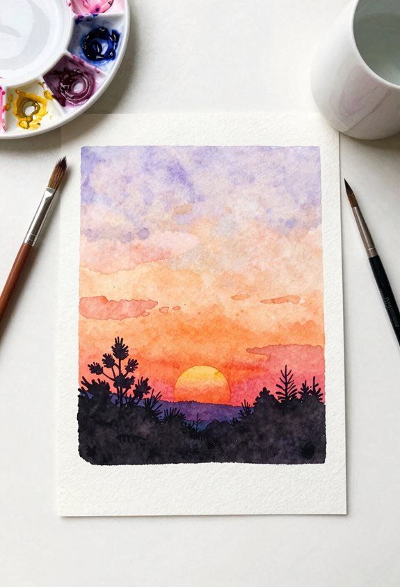 watercolor sunset silhouette project