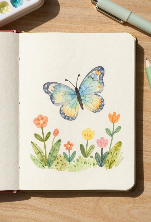whimsical butterfly garden scene