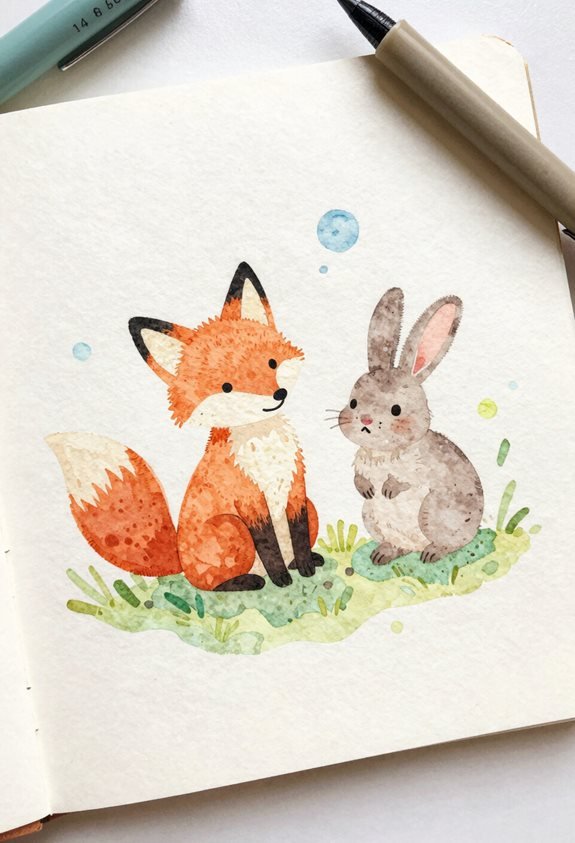 whimsical watercolor animal silhouettes