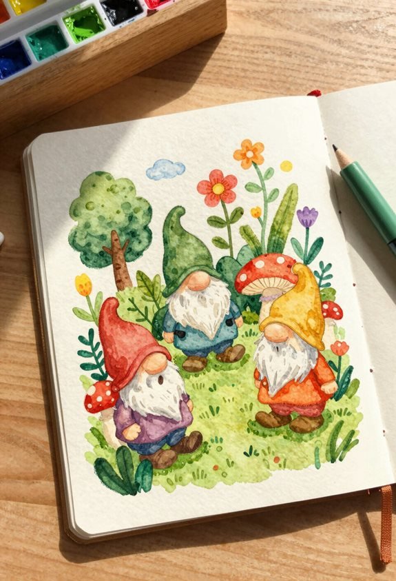 whimsical watercolor gnome designs